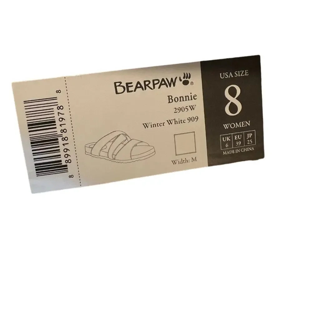 Bearpaw Women's Bonnie Flat Sandals Winter White Sz 8 Open Toe Comfort NWT
